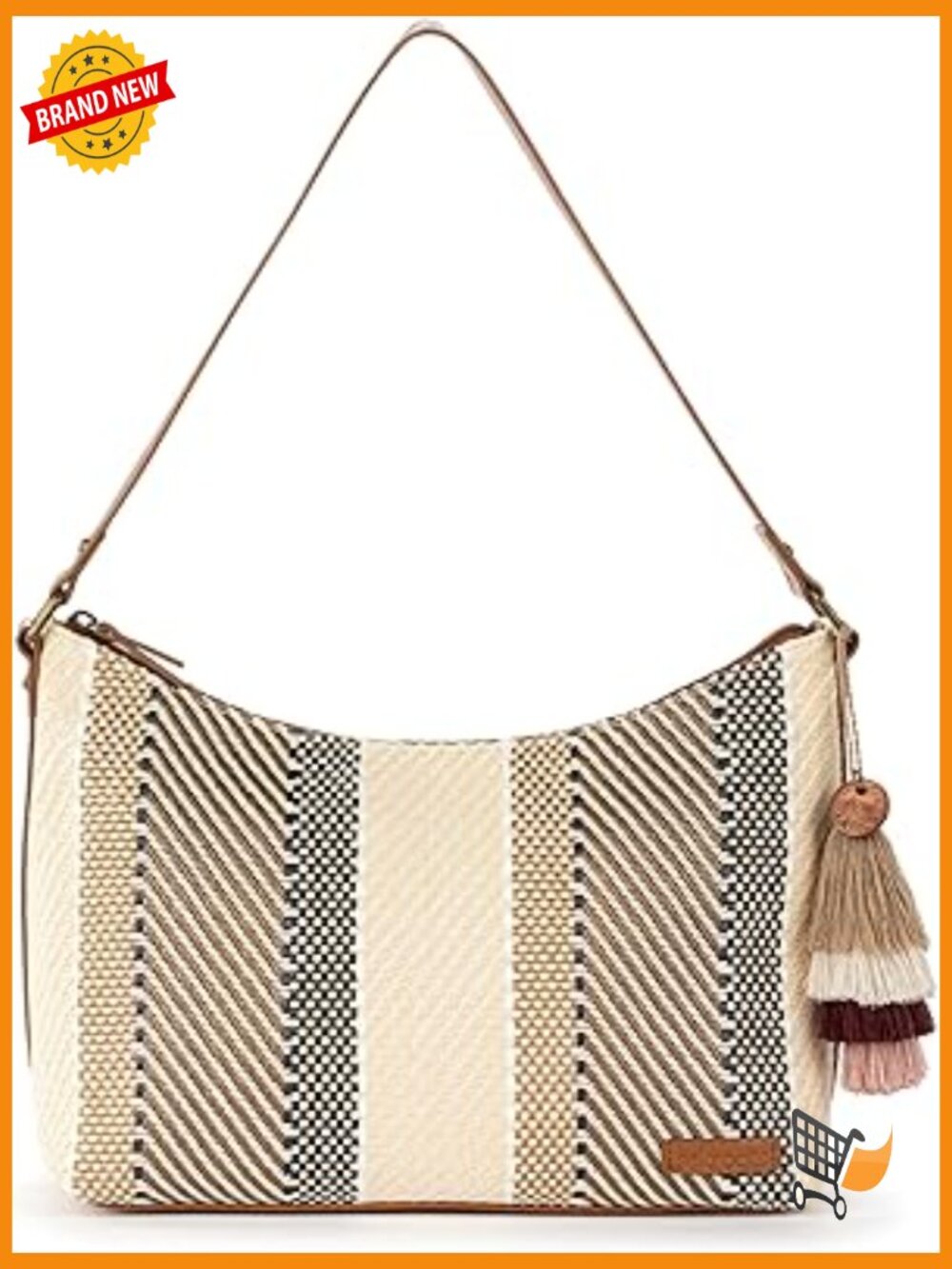 Women's Hobo Shoulder Bag with Zipper Closure, Detachable Key Dangle, - Picture 1 of 5